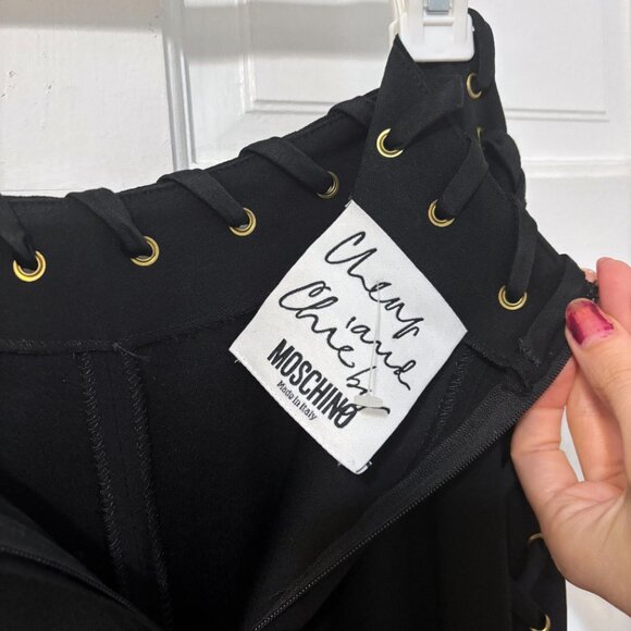 Moschino Cheap and Chic Side Slit Lace Up Pants Black Gold Vintage USA 4 6 8 S - Picture 15 of 16